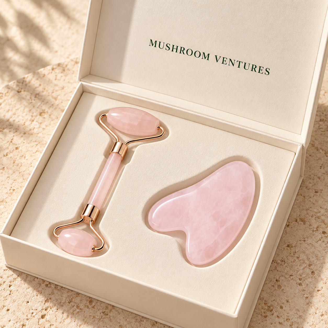 Quartz Facial Roller & Gua Sha – Mushroom Ventures Gift Set