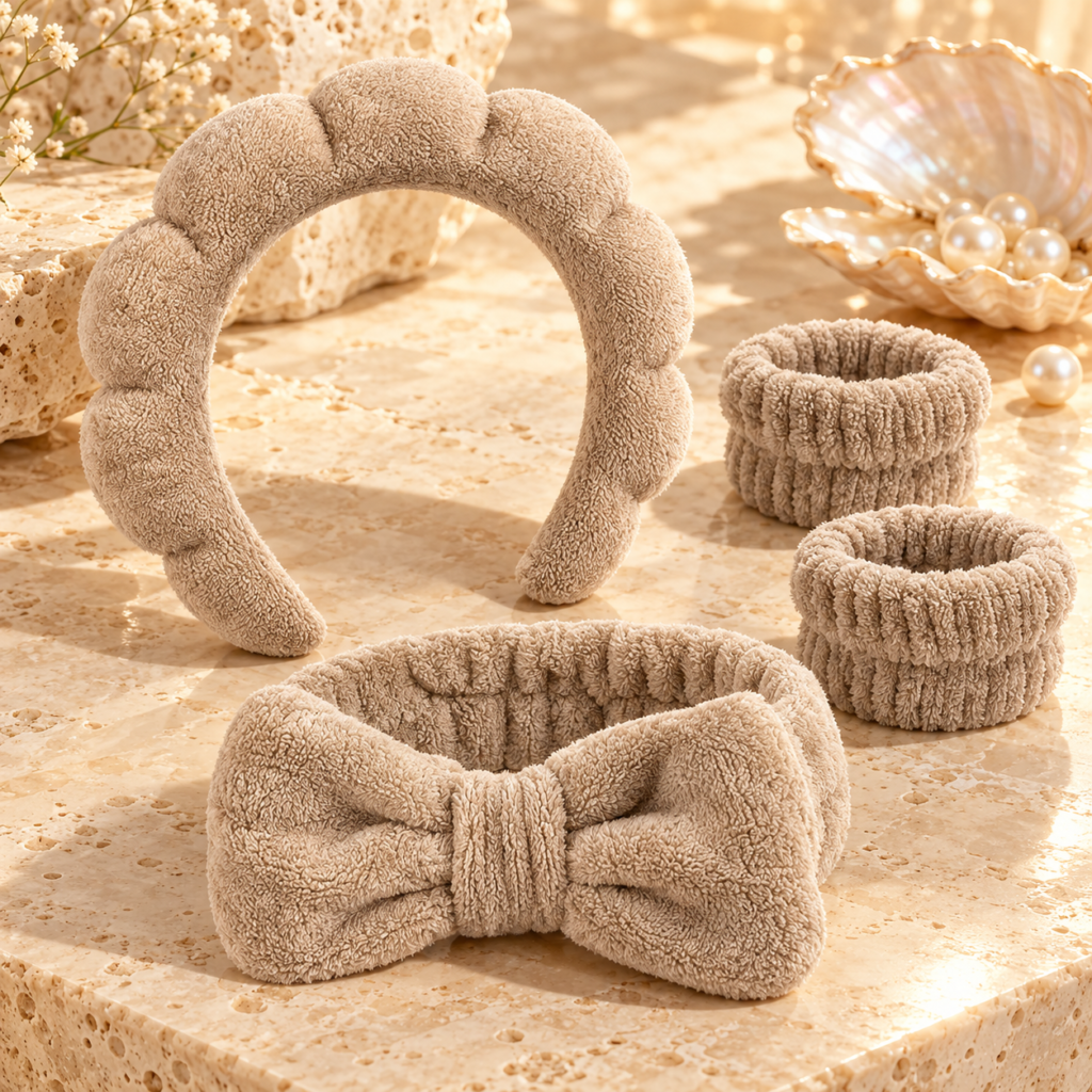 Spa Headband & Wristband Set – 4 Pieces